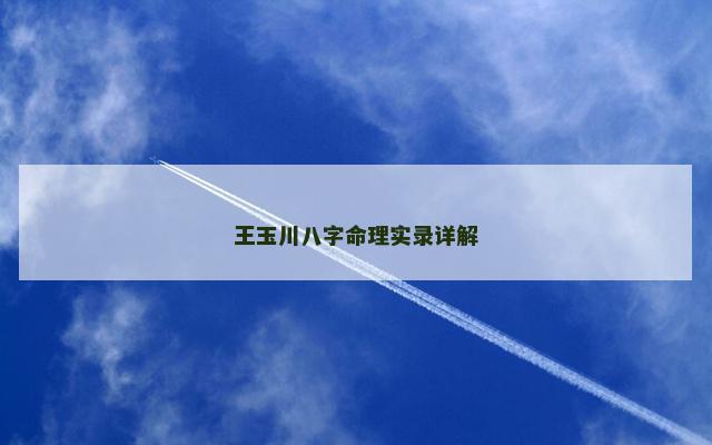 王玉川八字命理实录详解