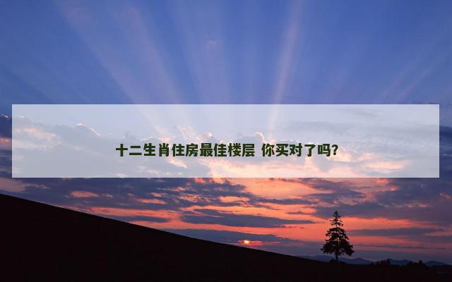 十二生肖住房最佳楼层 你买对了吗？