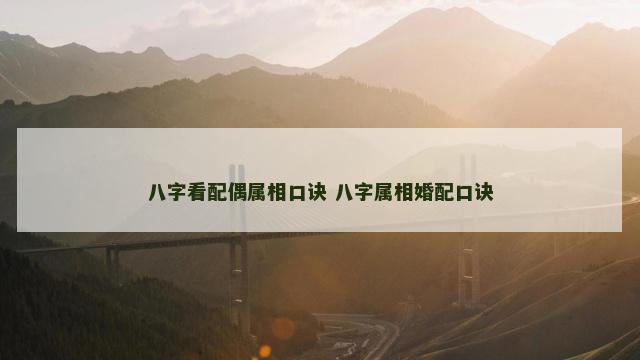 八字看配偶属相口诀 八字属相婚配口诀