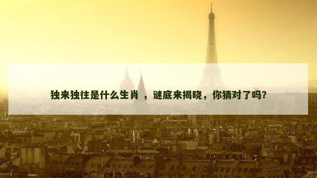 独来独往是什么生肖 ，谜底来揭晓，你猜对了吗？