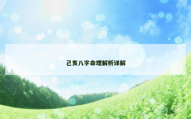 己亥八字命理解析详解 己亥八字命理解析详解