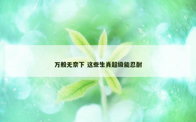 万般无奈下 这些生肖超级能忍耐